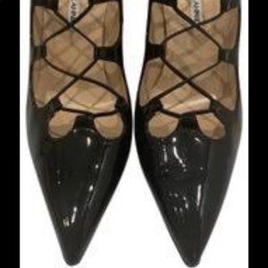Monolo Blahnik patent lace up pumps